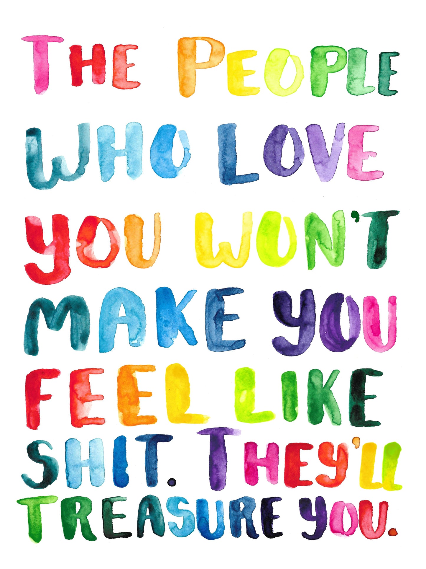 The People Who Love You Watercolor Rainbow Handlettered Quote PRINT