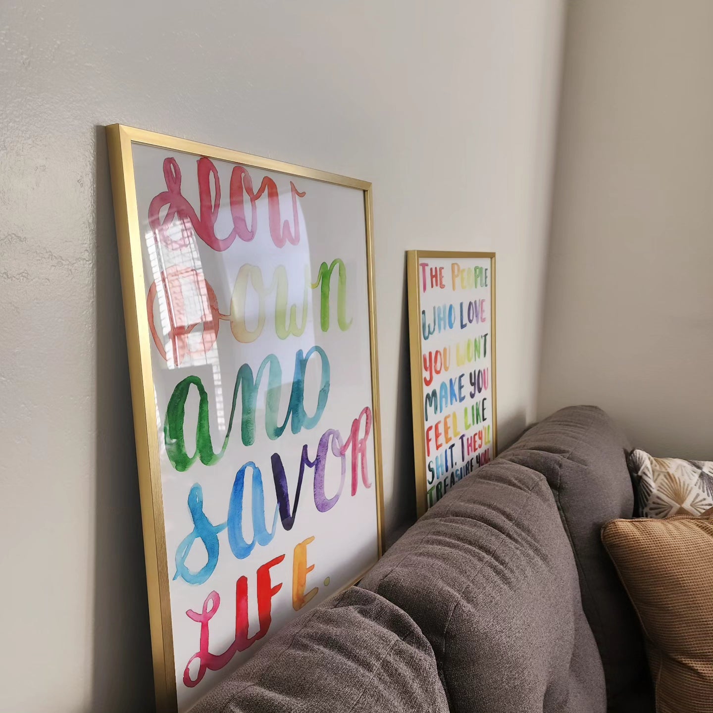 Slow Down and Savor Life ORIGINAL Watercolor Rainbow Handlettered Quote