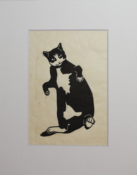 What, Me?! - Innocent Cat Print - Linocut Print on Washi Paper - LinoCat Collection