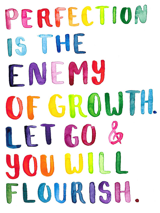 Perfection is the Enemy of Growth ORIGINAL Handlettered Watercolor Rainbow Wall Art Quote